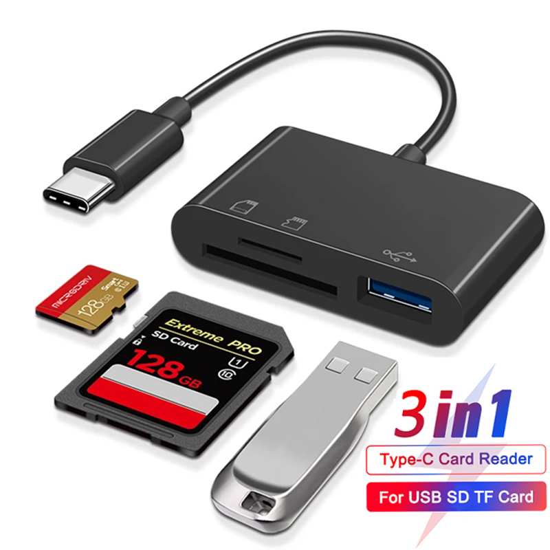 3in1 Type-C Micro-Adapter Tf Cf Sd Geheugenkaartlezer USB-C Voor Macbook Huawei Samsung Xiaomi Otg Writer Compact Flash