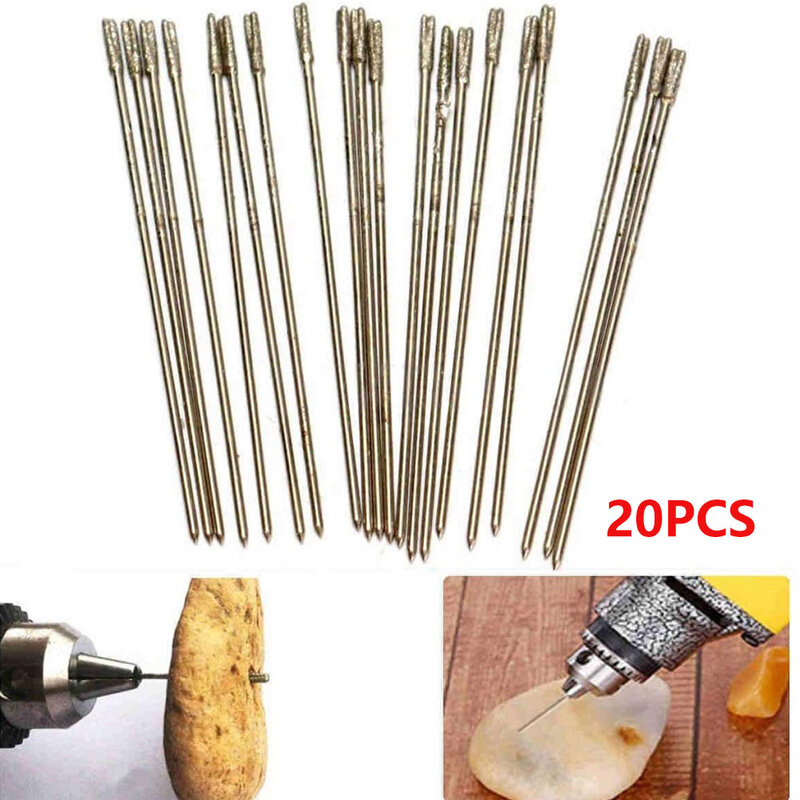 20pcs 1mm Diamond Lapidary Drill Bits Micro Drill Bits Solid Bits Needle For Jewelry Ceramic Agate Jade Amber Crystal Drilling