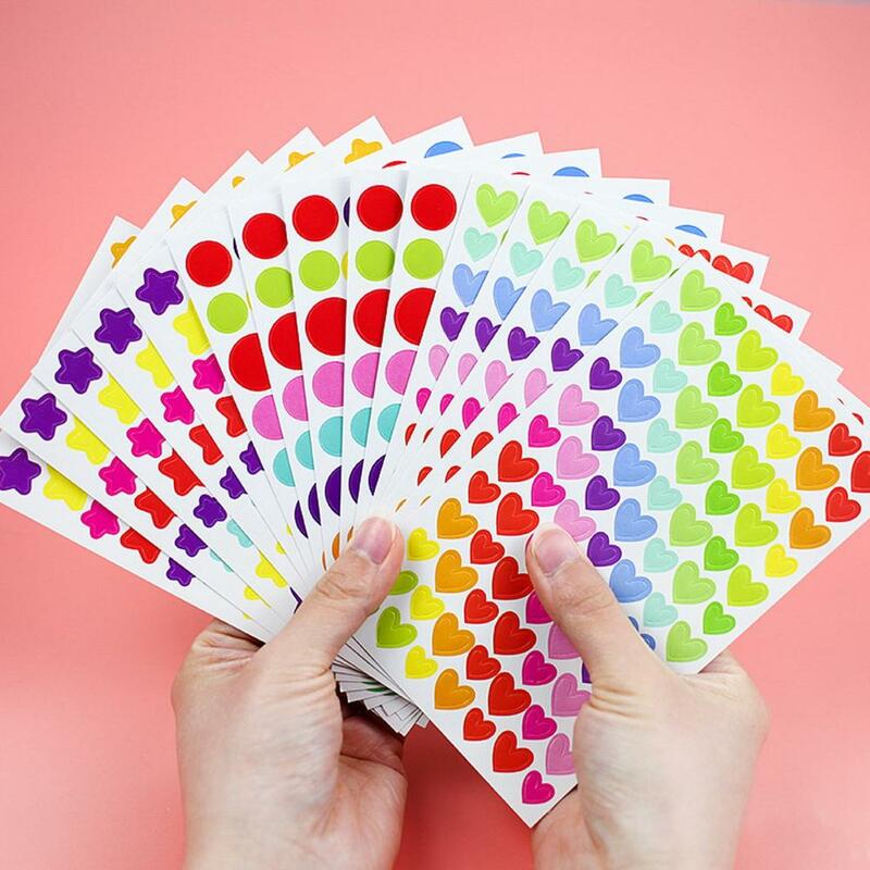 6 Lembar Stiker DIY Pribadi Warna Pelangi Hias Bunga Bintang Cinta Hati Bentuk Bulat Stiker Scrapbooking untuk Buku Pegangan