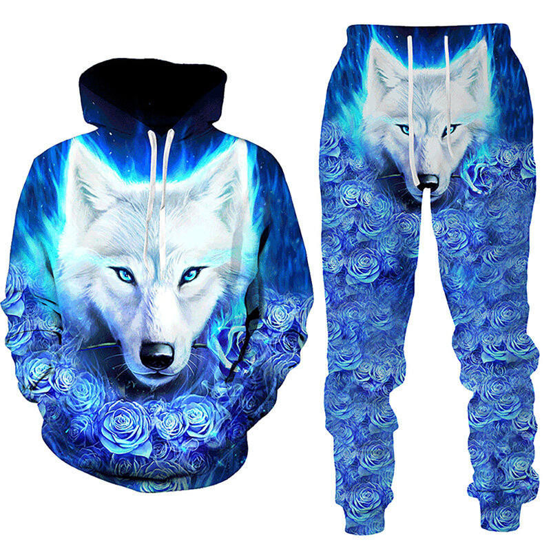 Forest Wolf 3d felpa con cappuccio stampata uomo autunno inverno felpe Casual pantaloni della tuta uomo tuta Set moda abbigliamento uomo tuta