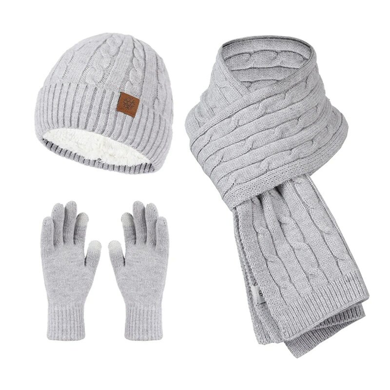 Womens Hat Scarf and Glove Sets Winter Knitted Keep Warm Soft Thick Three Piece Set Christmas Female Fleece Warm Scarf Set