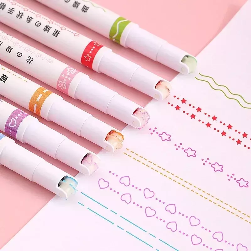 3/6/8pcs evidenziatore a forma di linea Roller Tip Curve Liner pennarelli Kawaii Manga Graffiti Pens cancelleria coreana forniture per ufficio