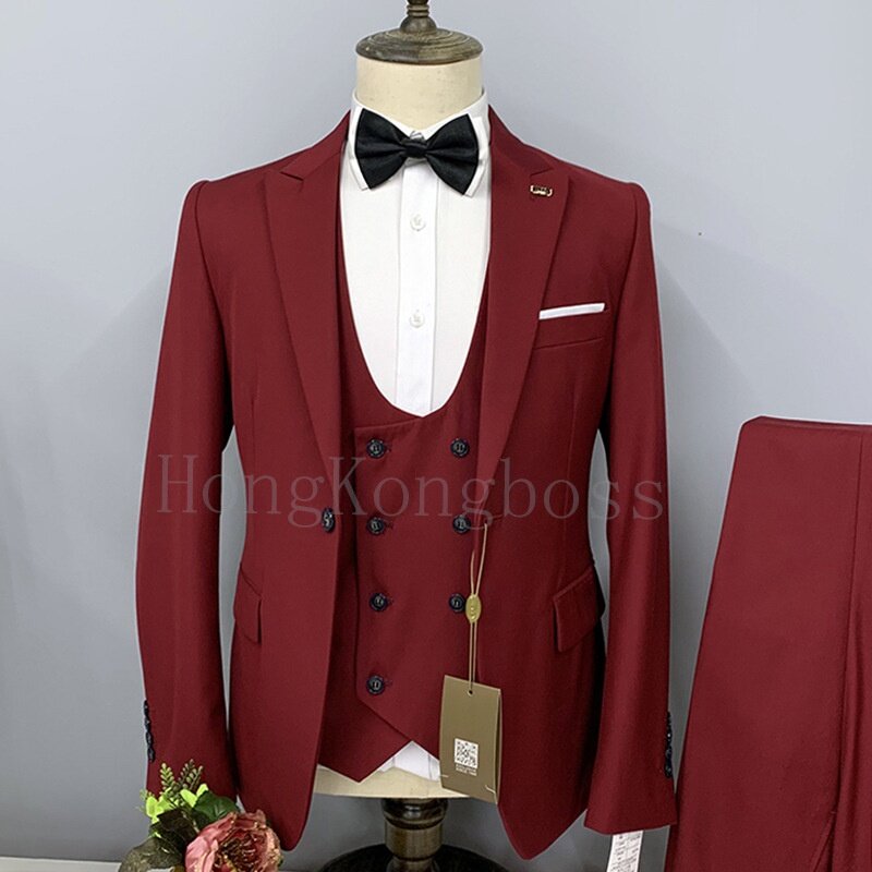 (coat+vest+pants) Advanced men's suit, solid color men's suit, business suit set, wedding men's suit set, business suit