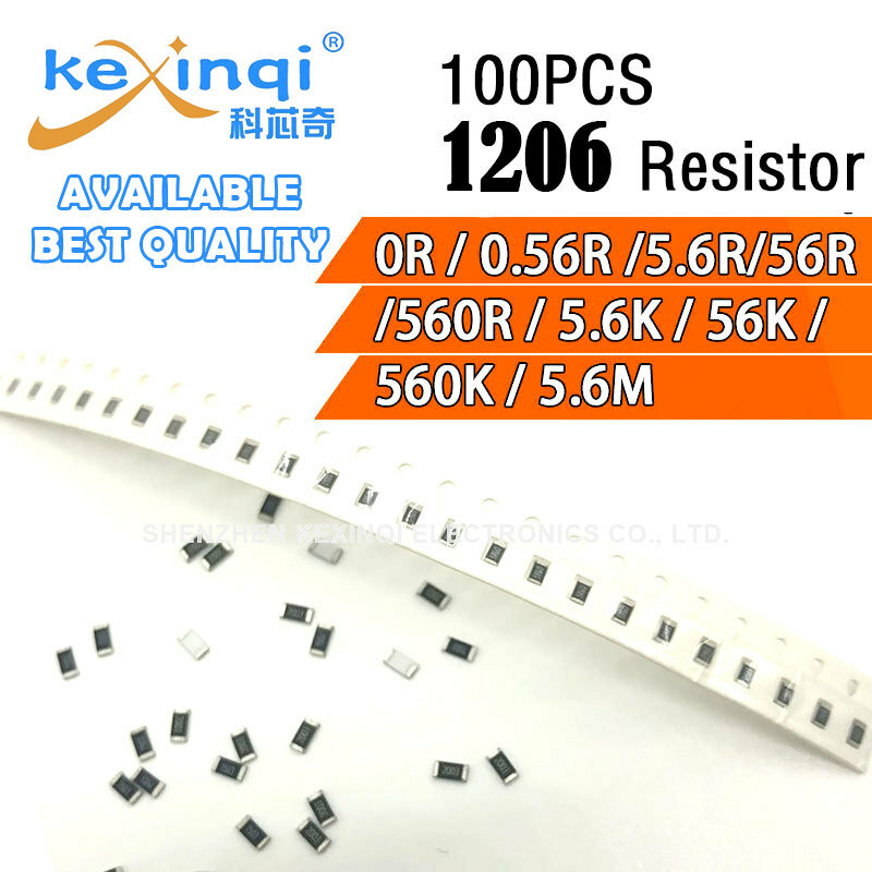 100pcs/lot SMD 1206 Resistor 0.25W 1/4W resistance 0R Ohm 0.56R 5 6R 56R 560R 5.6K 56K 560K 5.6M