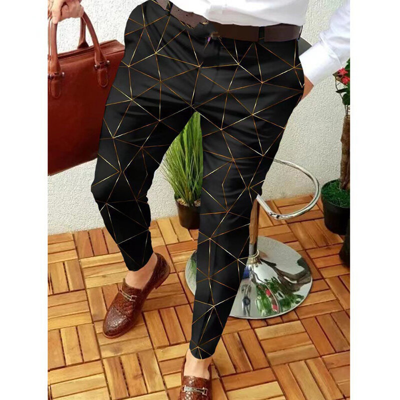 Pantalon long droit imprimé à motif géométrique pour hommes, streetwear décontracté, vêtements d'affaires, mode printemps et automne