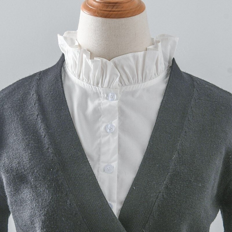 Camisas cuello alto con volantes y cuello falso desmontable para mujer, accesorio blusa versátil a ropa,