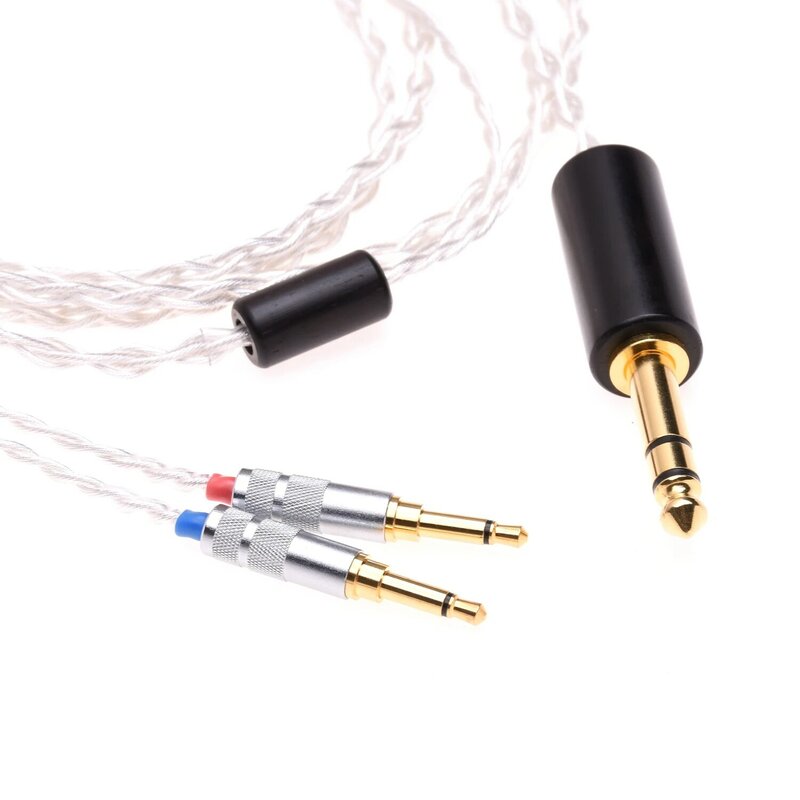 Kabel ditingkatkan headphone berlapis perak, 2x3.5mm mono 4 inti 6N OCC untuk Denon AH-D7200 AH-D9200