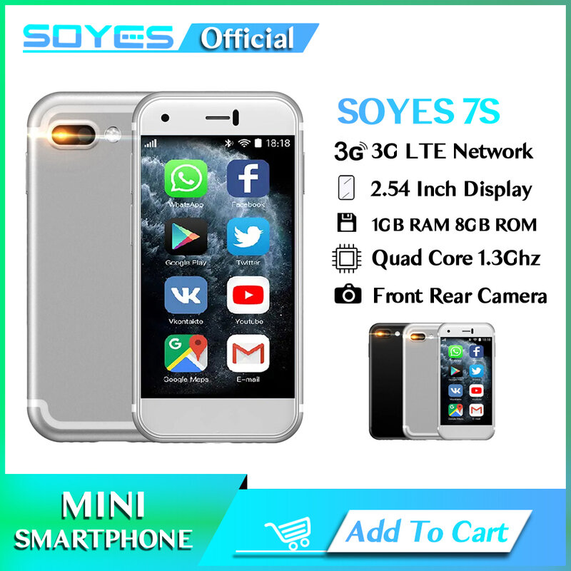 SOYES 7S Mini Android Smart Phone 2GB RAM 16GB ROM schermo HD da 2.54 pollici Quad Core 5.0MP fotocamera Dual SIM telefono cellulare Ultra sottile