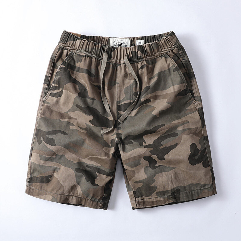 Shorts de algodão camuflados para homens, shorts casuais soltos, roupas estilo exército militar, streetwear verão
