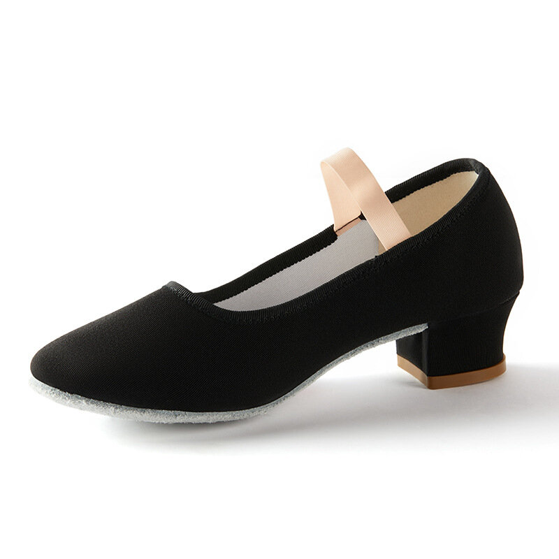 Children professional ballet Dance shoes physical training shoes for adults Mid heel soft soles dance teacher shoes black