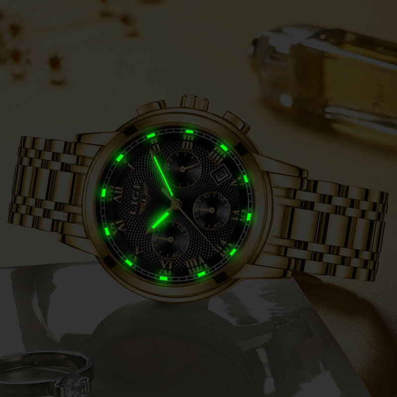 Часы наручные LIGE женские из нержавеющей стали, модные водонепроницаемые золотистые, с браслетом под платье, 2023