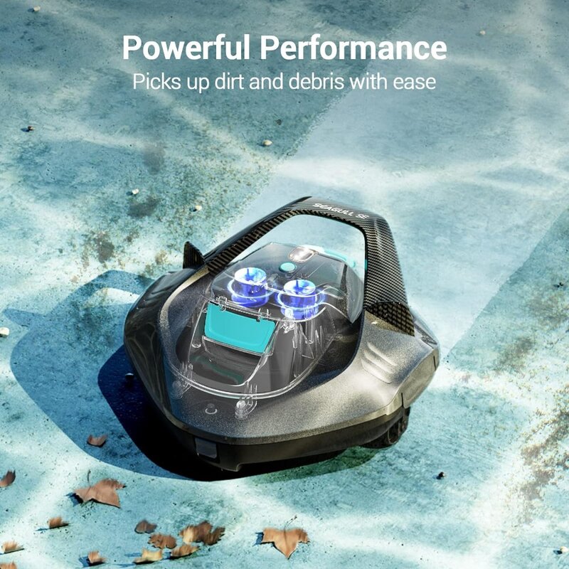 Aspirateur de piscine robotique sans fil, autonomie de 90 minutes, indicateur LED, auto-stationnement, piscines plates jusqu'à 30 pieds de longueur