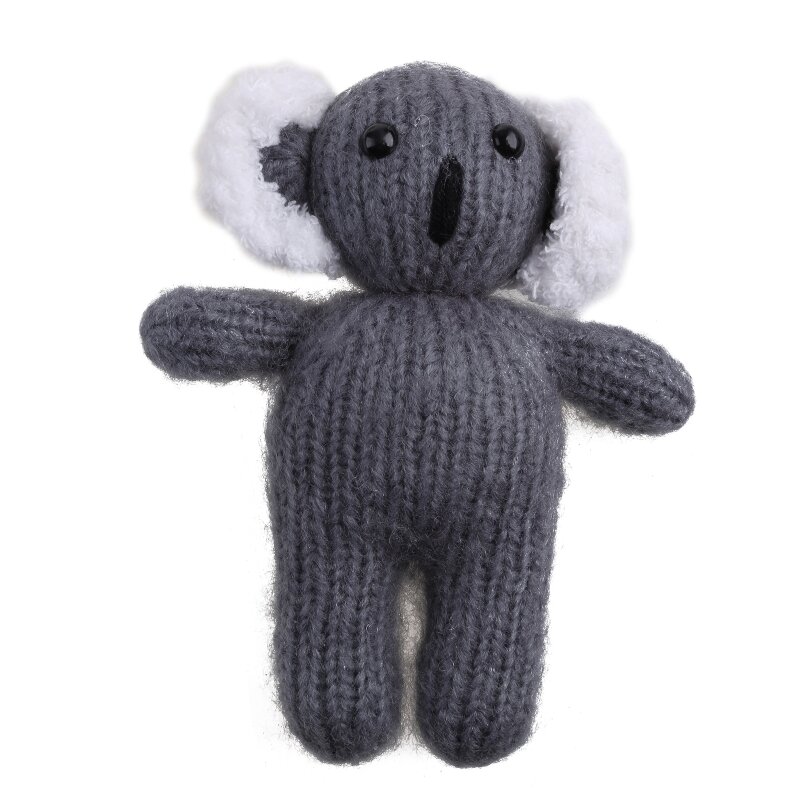 Y1UB 2 Pieces Newborn Infant Knitted Beanie Hat with Stuffed Animal Koala for Doll Toy Set Baby Bonnet Cap Photography Prop