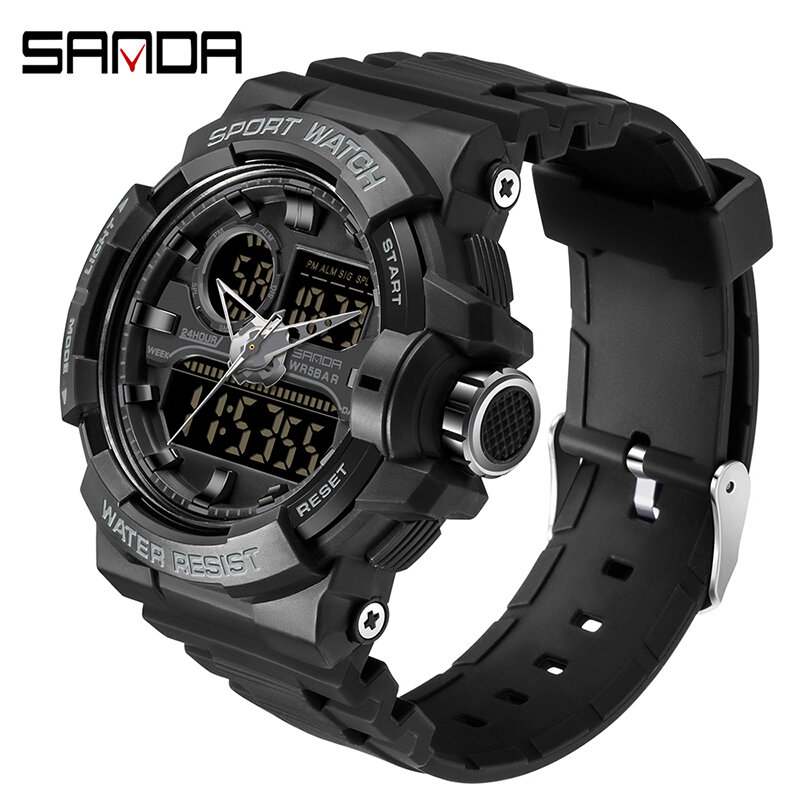 SANDA 6025 молодежные модные цифровые мужские часы 50 м водонепроницаемые кварцевые наручные часы светодиодные фосфоресцирующие повседневные мужские часы