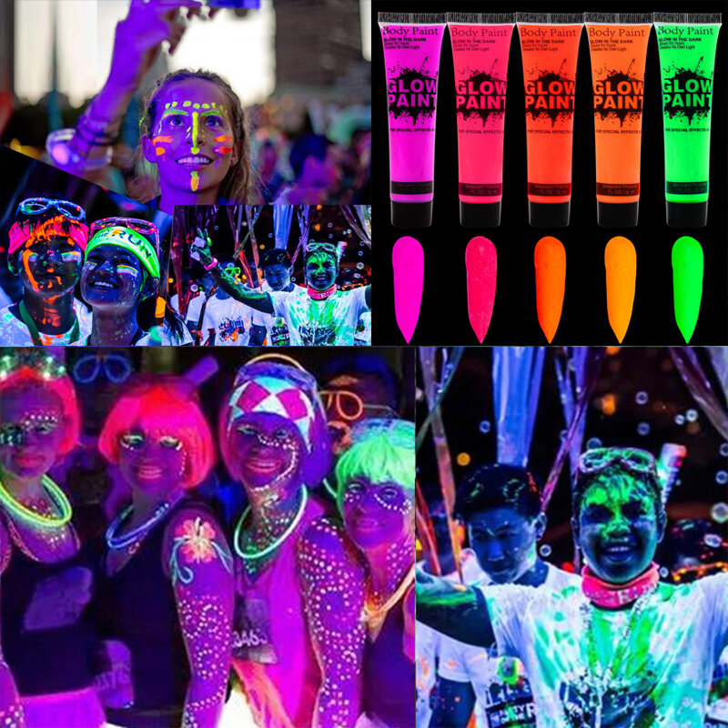 5 colors of dark facial body painting UV glow face Halloween makeup fancy body painting 10ml