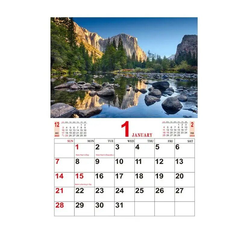 Landschafts kalender 2024 monatliche Wandkalender Natur fotografie Sammlung Monats kalender für Wohnzimmer Schlafzimmer Arbeits zimmer