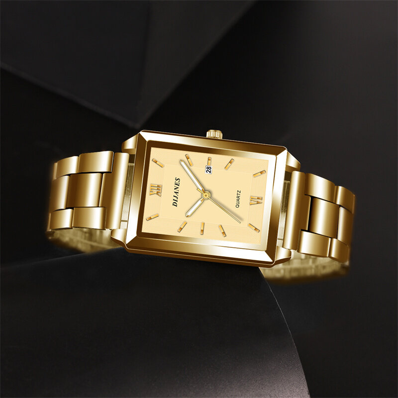 แฟชั่น Mens Business นาฬิกาผู้ชายสี่เหลี่ยมผืนผ้าสแตนเลสสตีลควอตซ์นาฬิกาข้อมือ Casual นาฬิกาหนัง Relogio Masculino