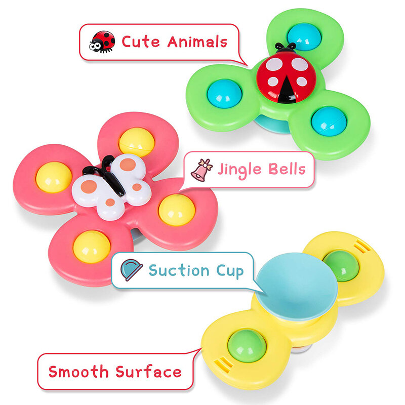 Juguete giratorio de dibujos animados para bebé, giroscopio de insectos coloridos educativo de juguete, sonajero para la punta del dedo, juguetes de baño para niños y niñas, regalo, 1 piezas