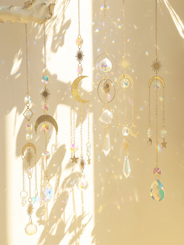 Parasol de cristal para decoración de jardín, adorno colgante para ventana al aire libre, Luna, Prisma, arco iris