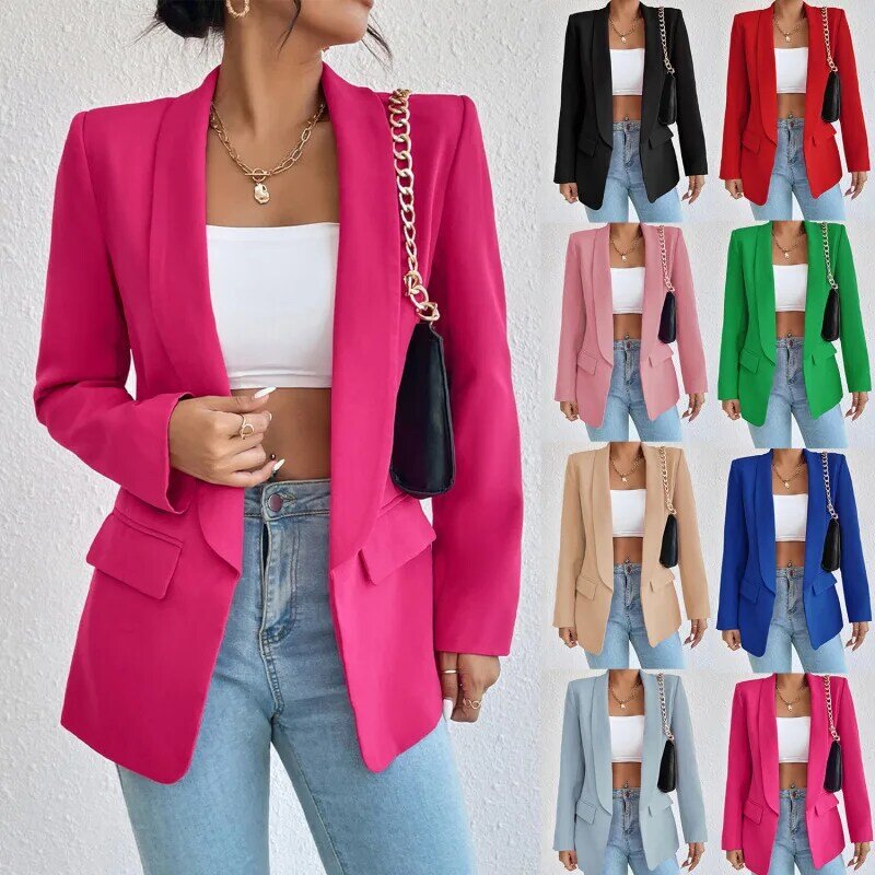 Fashion Spring Traf Women's Jacket 25 34 Solid Polyester Cotton Non Strech Long Sleeve Office Lady Blazers New In Outerwears