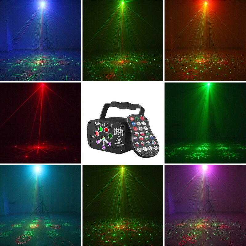 ALIEN Mini projecteur Laser Disco LED, Rechargeable par USB, son UV, effet stroboscopique sur scène, lampe de fête de mariage, de noël