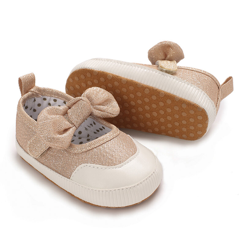 حذاء الأميرة مع القوس للأطفال من 0 إلى 18 شهرًا ، نعل ناعم مانع للإنزلاق ، أحذية قماشية جيدة التهوية لحديثي الولادة والرضع
