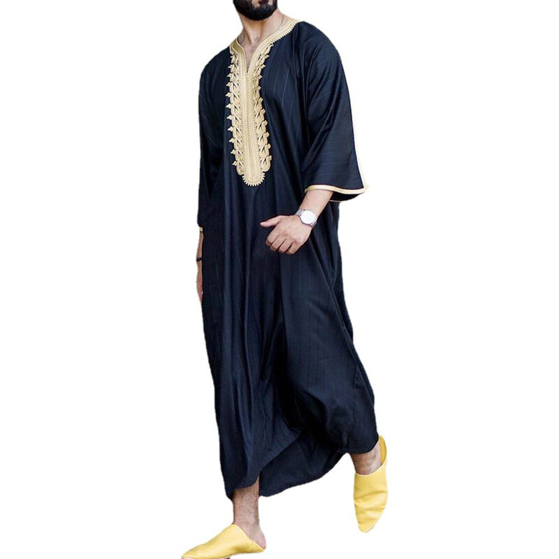 Caftán de Jubba a rayas para hombre, ropa musulmana de Arabia Saudita, Abaya de manga larga, Abaya de Dubái, A50