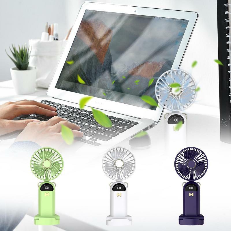 Mini ventilador de mano portátil recargable por USB, ventilador Personal pequeño de 5 velocidades, diseño lindo, potente ventilador de pestañas, pantalla LED, ligero
