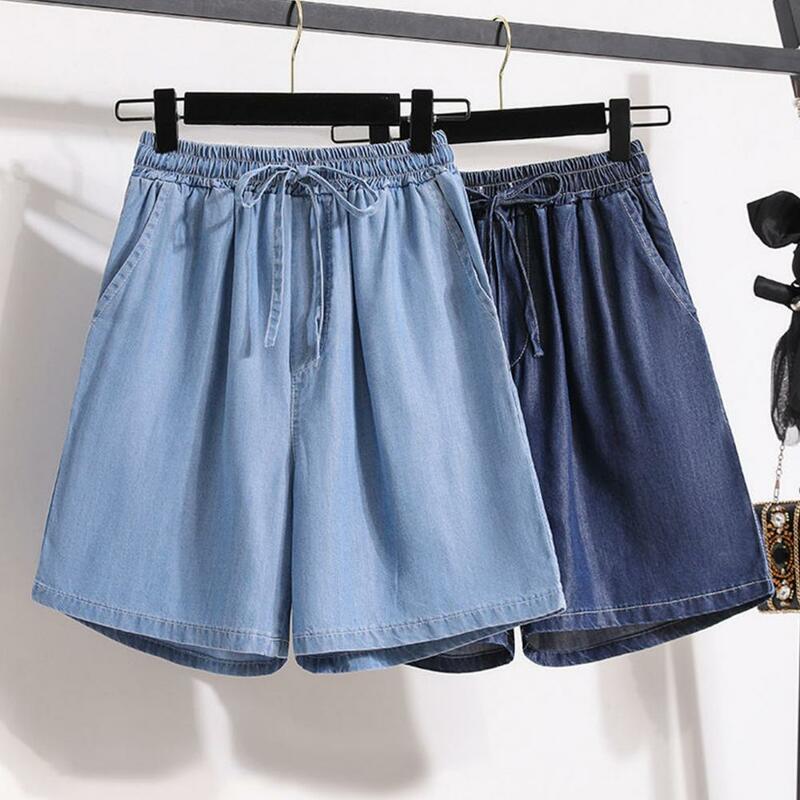 Pantalones cortos transpirables para mujer, Shorts de pierna ancha hasta la rodilla con cintura elástica, bolsillos con cordón, moda de verano
