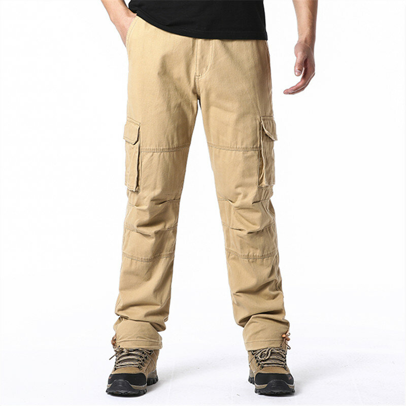 Комбинезон мужской свободного покроя с большими карманами, спортивные тактические штаны для бега на открытом воздухе, повседневные рабочие штаны из чистого хлопка с эластичным поясом