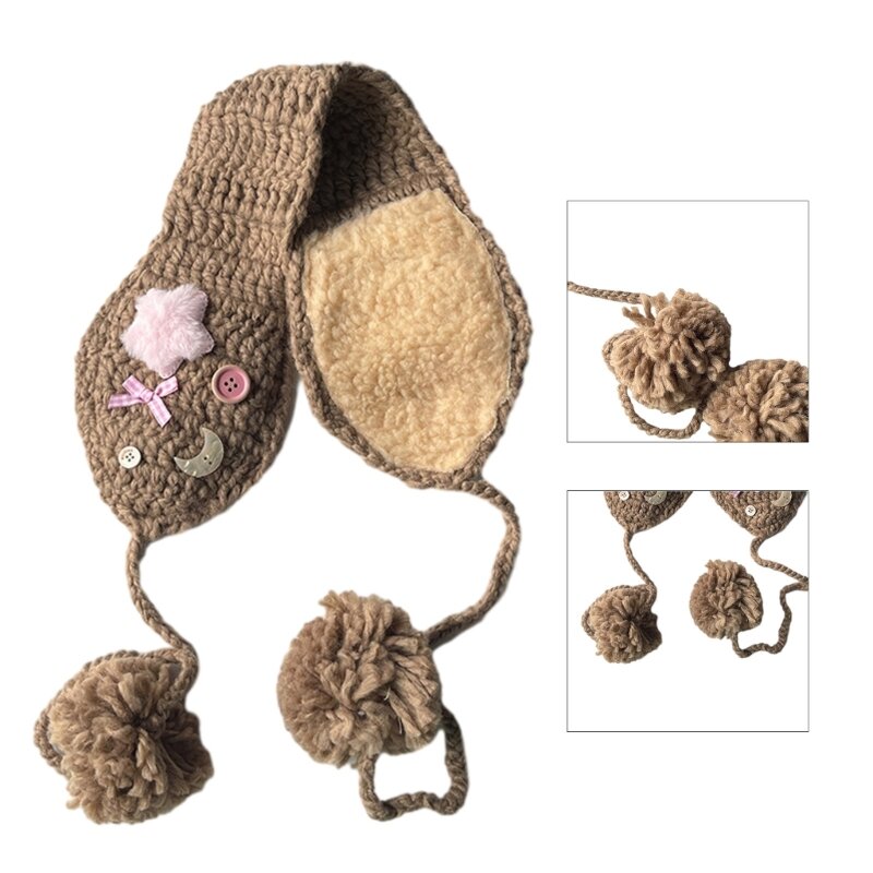 Winter Crochet Earmuff with Star&Moon Decals Teens Adult Skiing Cycling Walking Earplugs Women Ear Cover Y2k Knitted Accessory