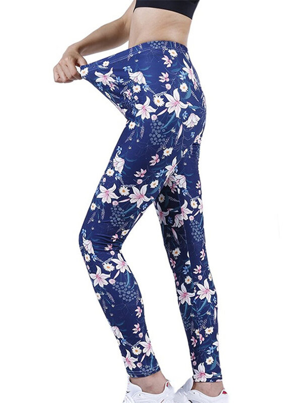 CUHAKCI moda kobiety legginsy piękny liść druk kwiatowy wysokiej talii Jeggings rozciągliwe spodnie Sexy Hot sprzedaż odzież Mujer