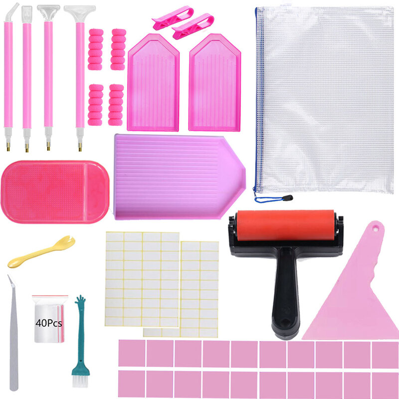 Kit de herramientas de accesorios de pintura de diamantes DIY, bolígrafo de bordado, caja de almacenamiento, rodillo, juego de pegamento, Kit de mosaico, pinzas