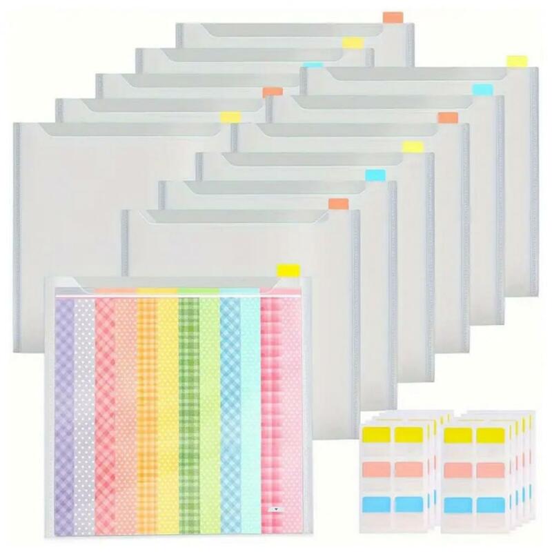 Saco de armazenamento de documentos impermeável, pasta Envelope, Scrapbook Paper Organizer com guias Sticky Index, transparente