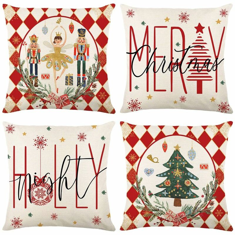 45x45CM Christmas Cushion Covers Monogram Xmas Pillow Case Snowflake Hemp Cushion Case Outdoor Indoor Home Decor
