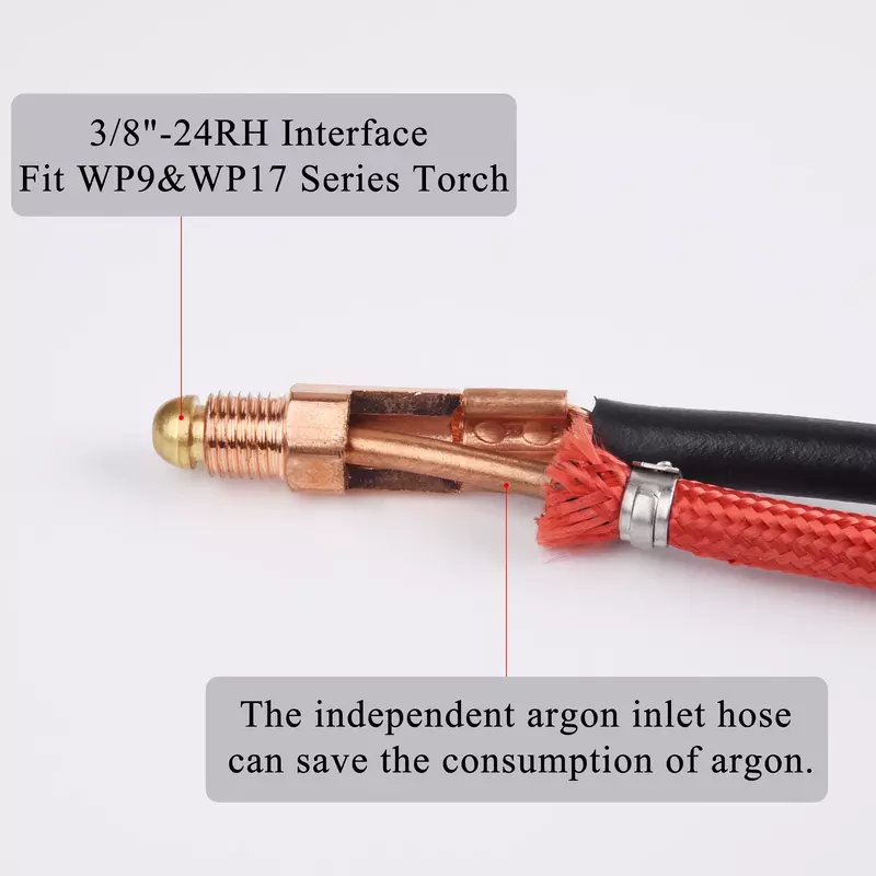 Torche de soudage WP9FV TIG, tête flexible, vanne de gaz, type séparé avec connecteur 5/8 UNF 35-50 10-25, refroidi par air, 13 pieds, 4m