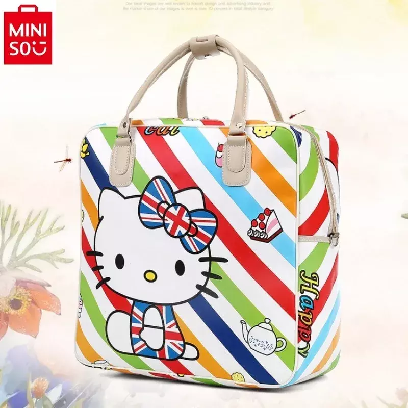 MINISO Sanrio kreskówka nadruk Hello Kitty torba podróżna damska PU wodoodporna duża pojemność wielofunkcyjna torba do przechowywania bagażu