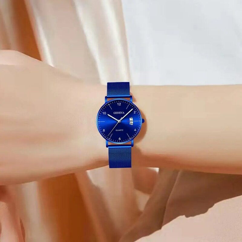 Мужские кварцевые часы с круглым циферблатом, светящиеся простые Стильные наручные часы с сетчатым ремешком без задержек, с точностью проверки времени, для ежедневного использования, для свиданий