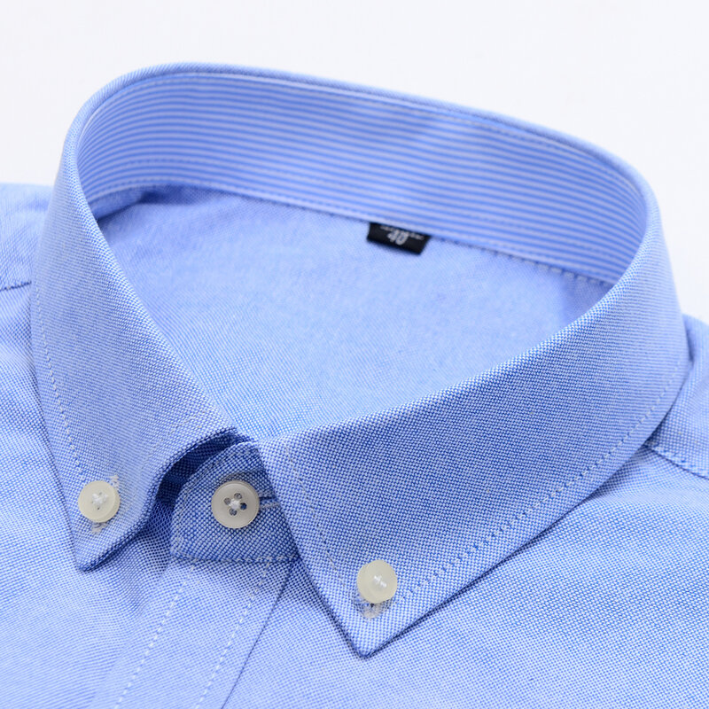 Męska 100% bawełniana w kratę w kratkę z długim rękawem koszula typu Oxford z przodu naszywka kieszeń na piersi w dół w paski uniwersalne koszule na co dzień