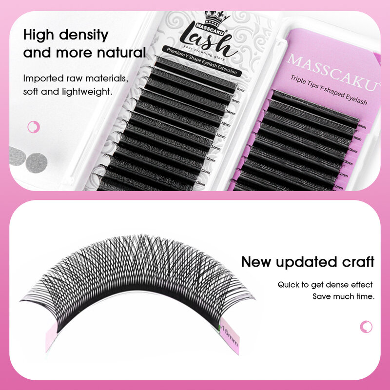 Hot Selling Masscaku YY Shape Eyelash Extensions Premade Volume Fans Natural Soft Lashes W Style Comfortable False Eyelashes