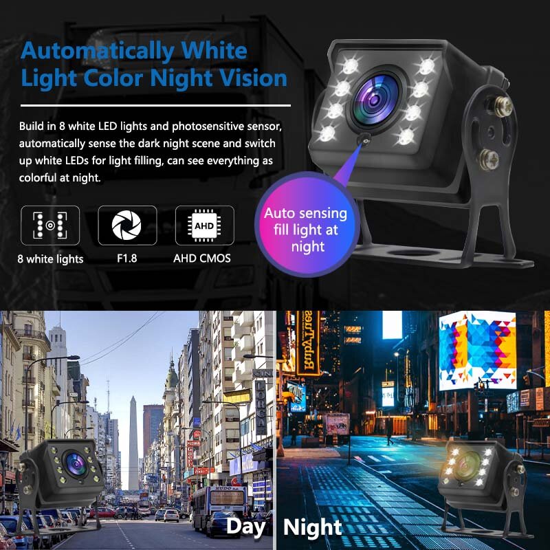 8 قطعة أبيض LED اللون للرؤية الليلية كاميرا مراقبة المركبات الأمن 1080P AHD كاميرا الرؤية الاحتياطية 12 فولت للسيارة/حافلة/RV/شاحنة