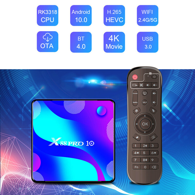 صندوق تلفزيون X88 10 4K Pro ، Android ، Rockchip ، ثنائي النطاق ، WiFi ، HDR ، IPTV