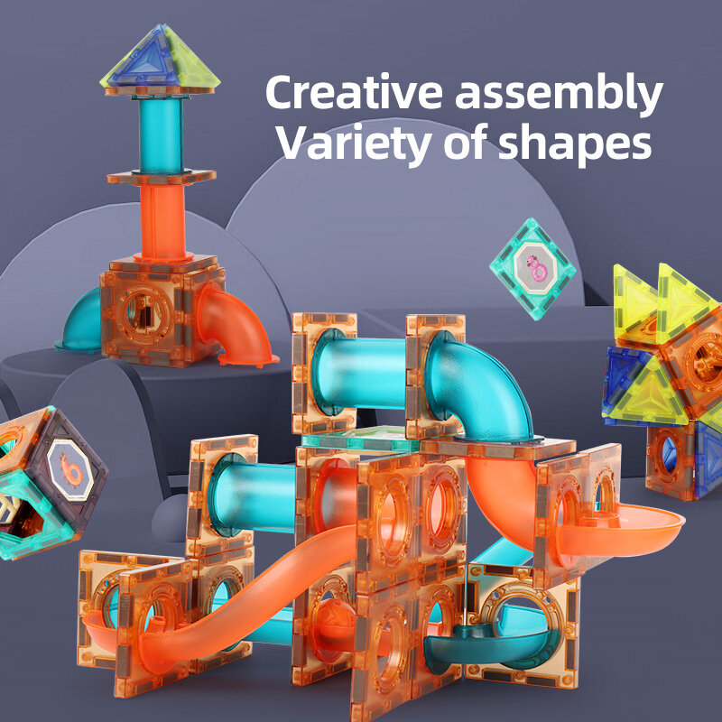 Lembar Magnetik Desainer Blok Bangunan Magnet Labirin Lari Bola Marmer Trek Saluran Geser Bata Pendidikan DIY Mainan untuk Anak-anak