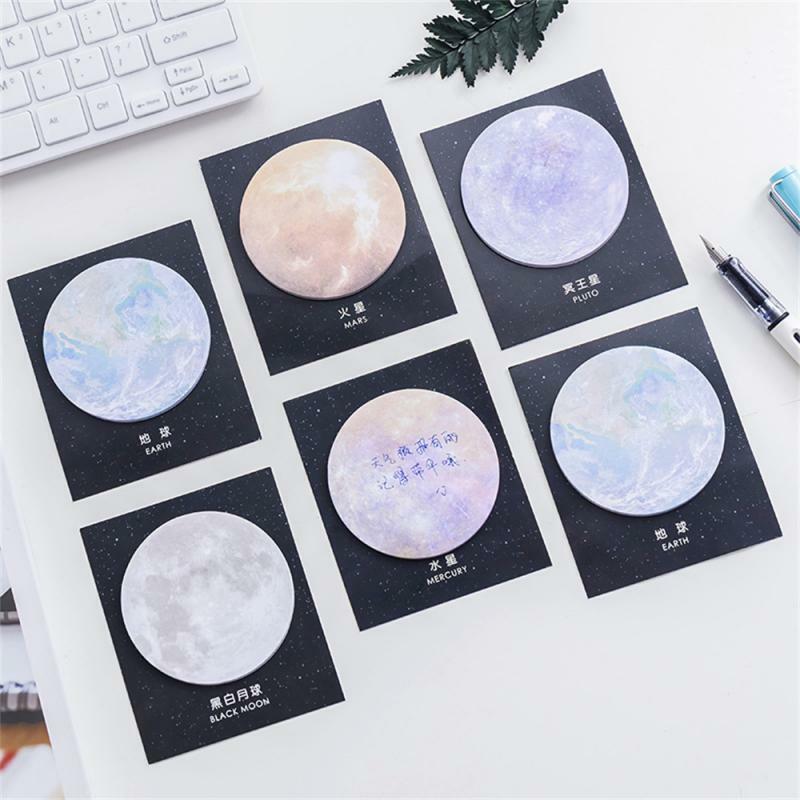 Planet Sticky Notes Paper Black And White Planet Earth Notebook Office Circular Arts Bookmark Label 30 Papers Can Be Pasted