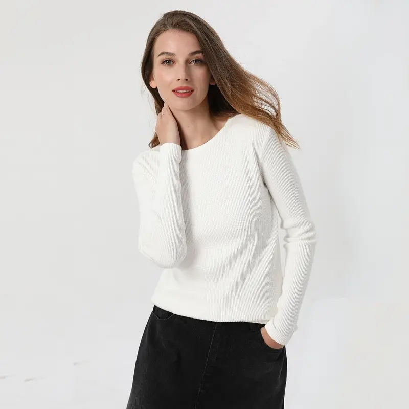 AP Kaus Bergaris dan Rok Denim 2023 Kaus Bergaris Kontras Wanita Musim Semi Musim Panas Atasan Lengan Panjang Leher Bulat Kualitas Tinggi, #1102