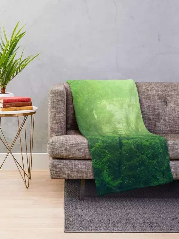 Manta de tiro de bosque verde exuberante, suave a cuadros para sofá, mantas finas para sofá