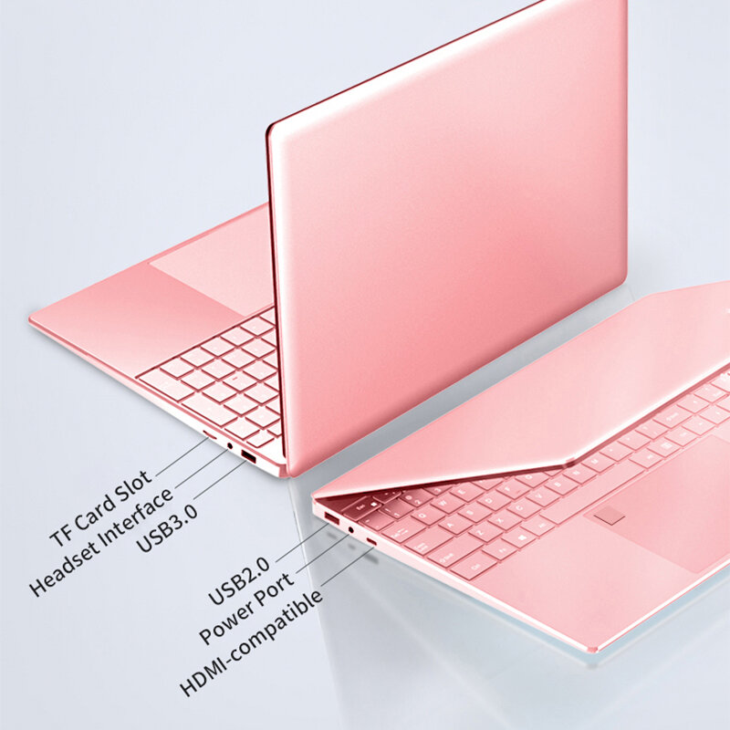 Pink Laptop Windows 10 Office Education Gaming Notebook Pink 15.6“10th Gen Intel Celeron J4125 12G RAM 1T Dual WiFi Narrow Side