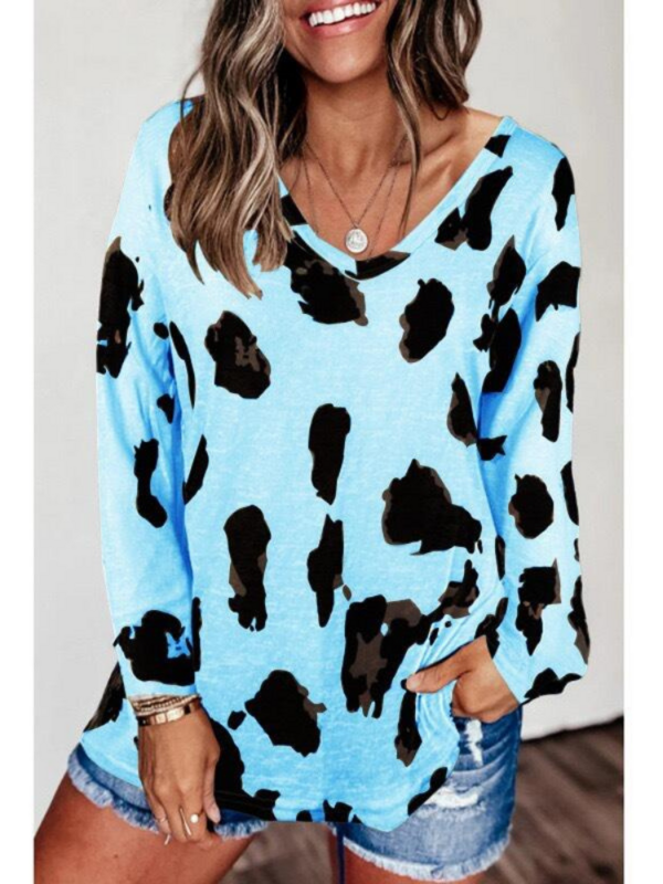 Blusa casual de leopardo de manga comprida feminina, blusa feminina, pulôver solto, outono, inverno, nova moda, 2023