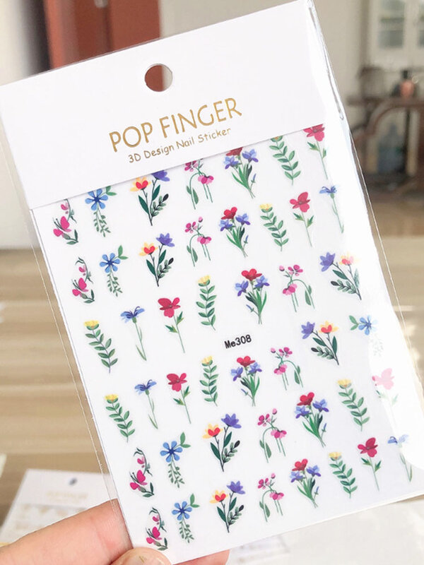 3D Colorful Flower Branches Nail Art Decals Floral Spring Summer Tips Manicure Design Self-Adhesive Decorations Nail Sticker