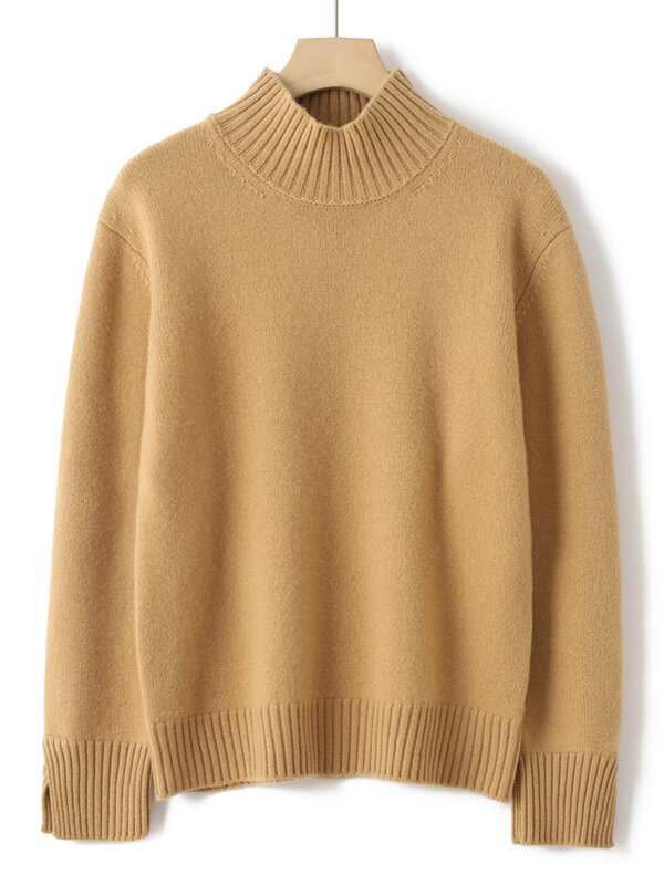 Пуловер из 30% кашемира и 70% шерсти, утепленный однотонный теплый удобный свитер в стиле ретро с высоким воротником, зимний T3N656QD